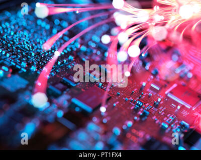 Inside a laptop computer, mother board and electronic components Stock Photo