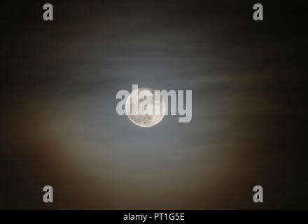 Full moon with a halo around Stock Photo