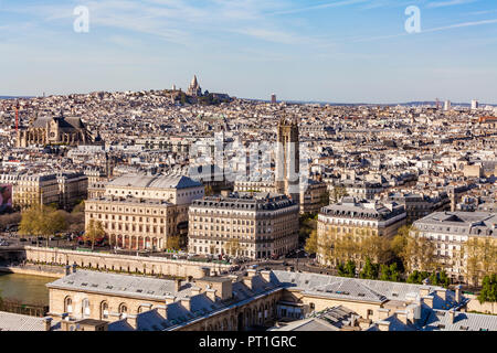 France, Paris, City center with Montmarte and Sacre-Coeur basilica in background Stock Photo