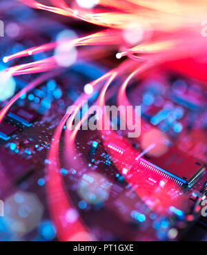 Inside a laptop computer, mother board and electronic components Stock Photo
