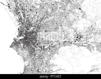 Satellite map of Marseille, France, city streets. Street map, city center Stock Vector