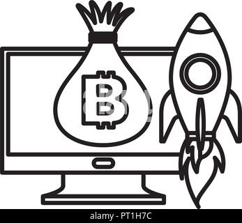 computer money bag and rocket launching Stock Vector