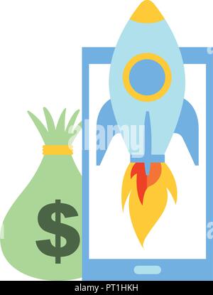 smartphone money bag rocket startup Stock Vector Image & Art - Alamy