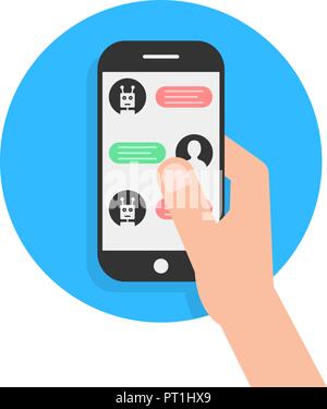 messages with chatbot in phone Stock Vector
