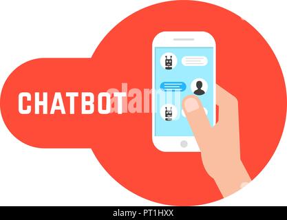 hand holding phone with chatbot Stock Vector