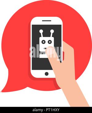 chatbot phone on red speech bubble Stock Vector