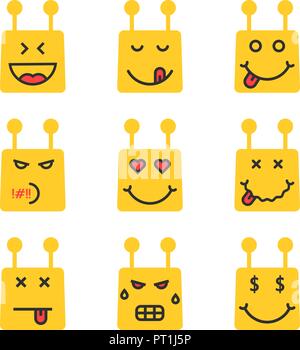 set of yellow chatbot emoji icon Stock Vector