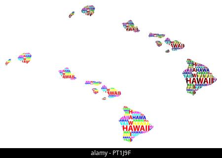 Sketch Hawaii (United States of America) letter text map, Hawaii map - in the shape of the continent, Map State of Hawaii - color vector illustration Stock Vector