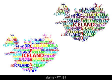 Sketch Iceland letter text map, Nordic island country - in the shape of the continent, Map Iceland - color vector illustration Stock Vector