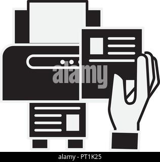 hand holding paper copy printer machine Stock Vector