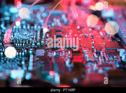 Inside a laptop computer, mother board and electronic components Stock Photo