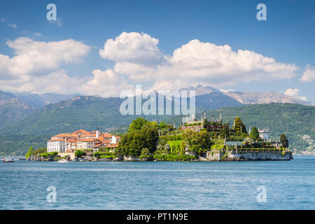 View of the Isola Bella, from the shore of Baveno in a spring day, Verbano Cusio Ossola, Lago Maggiore, Piedmont, Italy, Stock Photo
