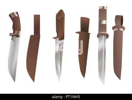 hunting knives with sheath isolated on white Stock Vector