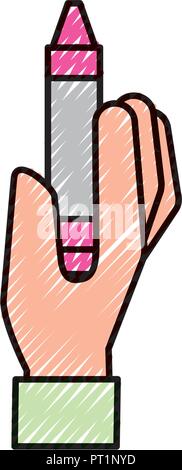 hand holding crayon pen color Stock Vector