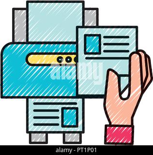 hand holding paper copy printer machine Stock Vector