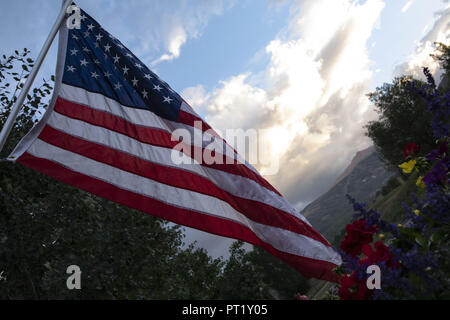 Colorado, USA. 22nd Aug, 2018. The American Flag is seen near the entrance of the Snowmass Rodeo on August 22, 2018 in Snowmass, Colorado. Credit: Alex Edelman/ZUMA Wire/Alamy Live News Stock Photo