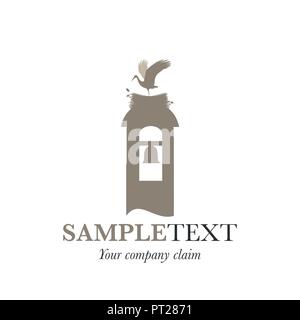 Stork on a nest in a belfry. Vector Illustration. Good for logo. Stock Vector