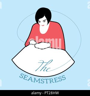 Logo style retro outlines. Dressmaker & Seamstress. Vector Illustration Stock Vector