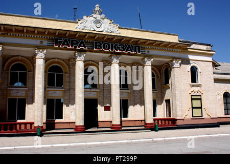 The facade of the train station in Bendereh, Transdniestr Stock Photo