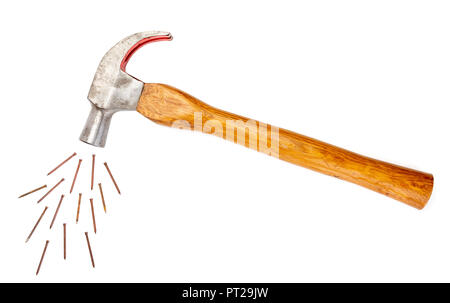 Funny image of hammer and several points. Isolated on white background. Stock Photo