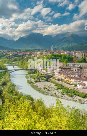 Belluno, province of Belluno, Veneto, Italy, Europe, View of town and cathedral of San Martino, Stock Photo