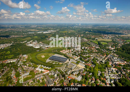 Aerial photo, solar academy Mont Cenis, Herne-Sodingen, Europe's largest solar roof, solar panels, renewable energy, event center, hotel, aerial view, ASB meeting and care center Mont-Cenis, Herne, Ruhr area, North Rhine-Westphalia, Germany, Europe, Stock Photo