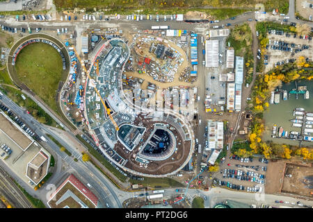 Trivago headquarters under construction, construction site Trivago, SOP Architects, Float star architect Renzo Piano, Uniper Holzstraße, Medienhafen, Dusseldorf, Rhineland, North Rhine-Westphalia, Germany Stock Photo