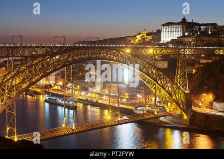 Ponte Dom Luis I. Bridge over the Douro River, Ribeira Old Town, UNESCO World Heritage Site, Episcopal Palace, Porto, Portugal Stock Photo