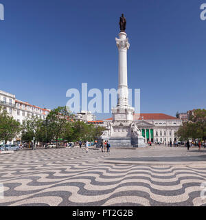 Column with statue of King Dom Pedro IV, Rossio, Praca Dom Pedro IV, Baixa, Lisbon, Portugal Stock Photo