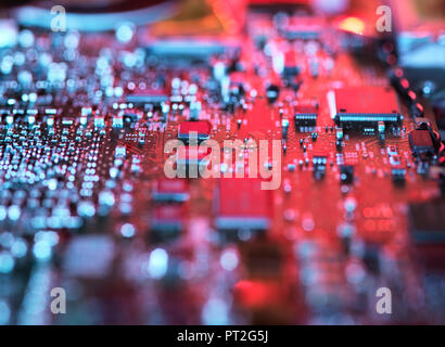 Inside a laptop computer, mother board and electronic components Stock Photo
