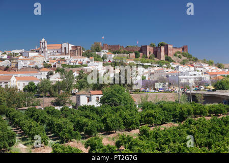 View over the old town to the cathedral and the castle, Silves, Algarve, Portugal Stock Photo