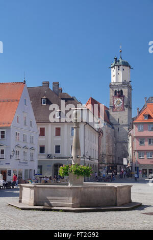 View over the market square to St. Martin's Church Memmingen, Unterallgäu, Swabia, Bavaria, Germany Stock Photo