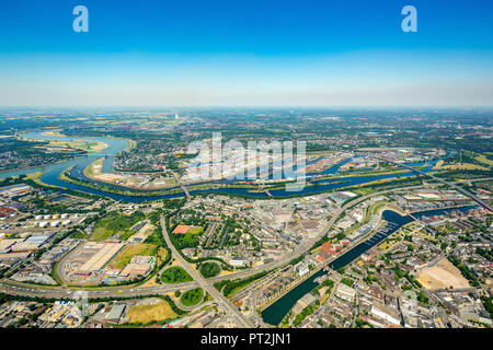 Duisburger Hafen AG, Duisport, Mercator Island, Harbor Panorama, Inland Navigation, Logistics, Rhine, Port, Ruhr, Duisburg, Ruhr Area, North Rhine-Westphalia, Germany Stock Photo