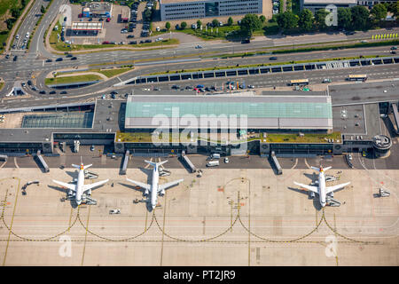 Dortmund airport, apron with Eurowings and Ryanair machines, air terminal, Terminal 1 Dortmund, Dortmund airfield, EDLW, Dortmund, Ruhr area, North Rhine-Westphalia, Germany Stock Photo