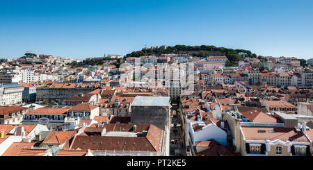 View from the Elevador de Santa Justa, Castelo de Sao Jorge, over the rooftops of the city Stock Photo
