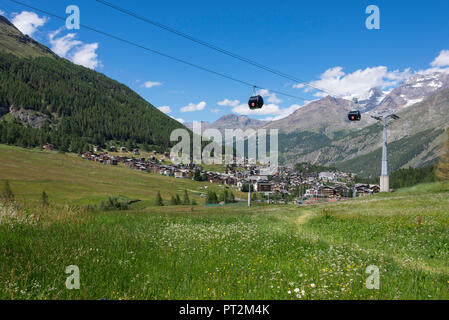 Switzerland, canton Valais, Verbier, high plateau, Saas Valley, Saas-Fee, village, cable car Stock Photo