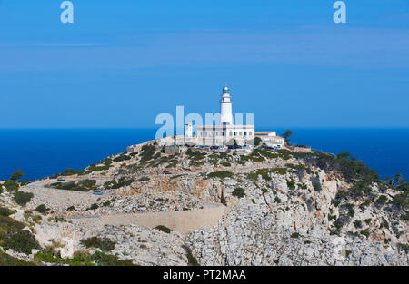 Spain, Balearic Islands, Mallorca, Pollenca, Formentor peninsula, Cap de Formentower, lighthouse, mountain road Stock Photo