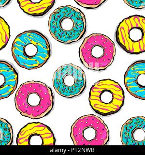 Glazed doughnut seamless pattern pop art Stock Vector