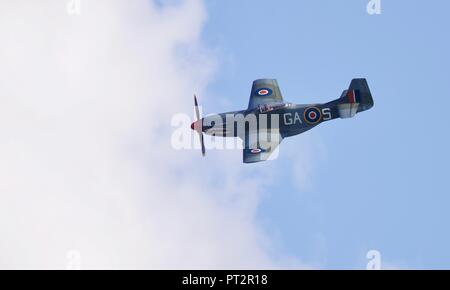 North American P-51 Mustang D G-SHWN ‘The Shark’ displaying at the IWM Duxford Battle of Britain airshow on the 23rd September 2018 Stock Photo