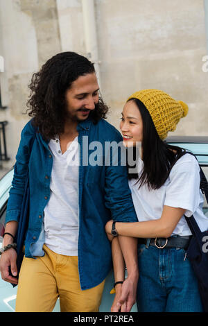 Happy young couple in love outdoors Stock Photo