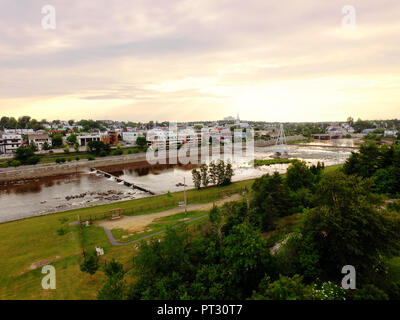 Aerial view of harnessed river flowing through town, Alma, Quebec, Canada Stock Photo