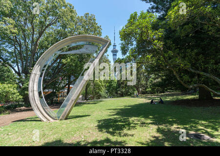 Neil Dawson's sculpture in Albert Park with Sky Tower in the background, Auckland City, Auckland region, North Island, New Zealand, Stock Photo