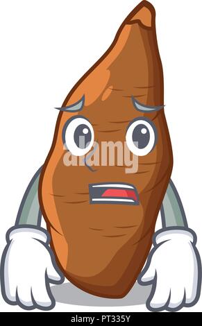 Afraid ripe cassava on the cartoon table Stock Vector