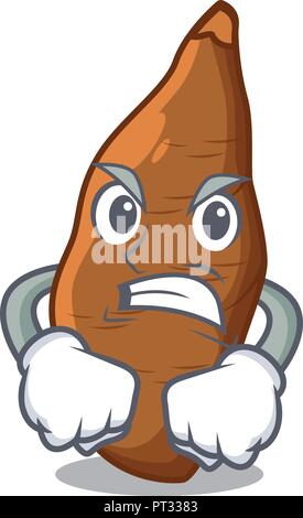 Angry ripe cassava on the cartoon table Stock Vector