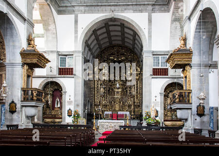 Interior of the main church Igreja Matriz São Salvador in Horta Stock Photo