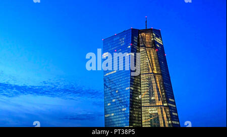European Central Bank at dusk, Frankfurt, Hesse, Germany Stock Photo