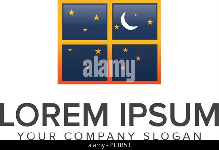Night dream window logo design concept template Stock Vector
