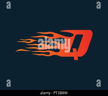 Letter Q flame Logo. speed logo design concept template Stock Vector