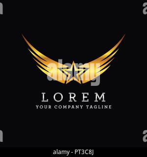 star wings logo. metal logo design concept template Stock Vector