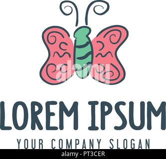 butterfly logo. handrawn style design concept template Stock Vector